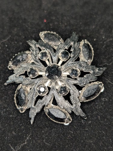 Schwarze Brosche Anstecknadel Strass Modeschmuck Sechs Punkt Blume - Bild 7 von 19