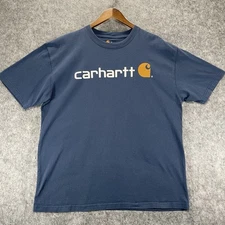 Carhartt Mens XL Loose Fit Heavyweight Short Sleeve Crew Neck Chest Logo Blue