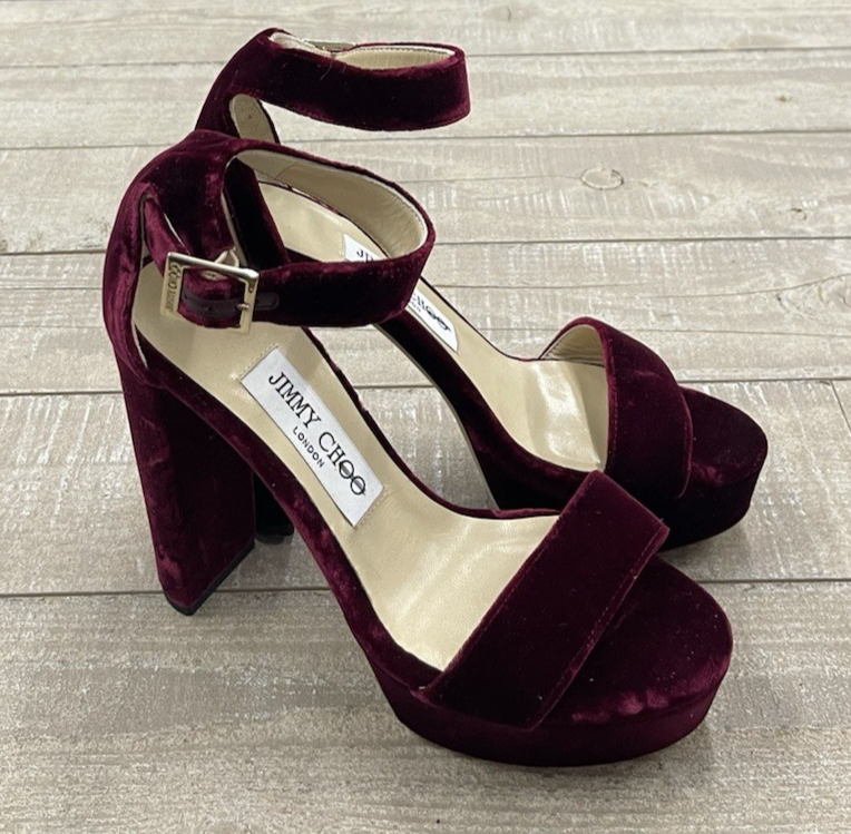 Jimmy Choo Holly 120 Velvet Platform Sandal In Bordeaux Size: 35 (US 5)