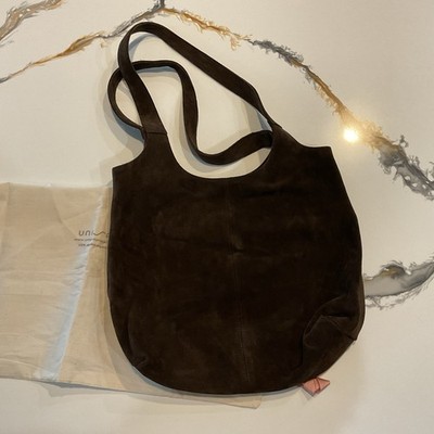 Unisa Hand Made Suede Leather Shoulder Bag Brown Medium