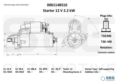 SEG Automotive 0001148510 Starter für MERCEDES-BENZ