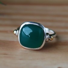 Green Onyx Ring Statement Jewelry - Cushion Cut Gemstone, Boho Minimalist