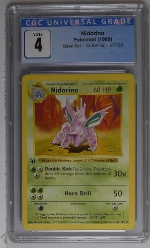 Pokémon English Nidorino 37/102 1999 Base Set - 1st Edition CGC 4 VG/EX Vintage