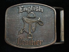 OF09143 VINTAGE 1970s  ENGLISH LEATHER  COLOGNE BRASSTONE BELT BUCKLE