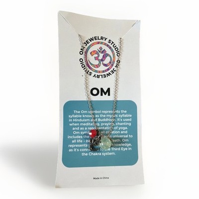 NWT 925 Sterling Silver OM Necklace Yoga Meditation Charm Gemstone Gift Bag