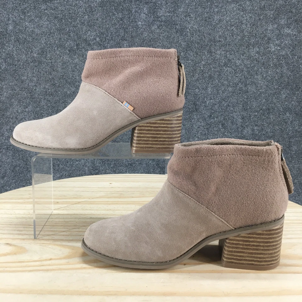 Toms Botas Mujer 6.5 Encaje Botín Beige Gamuza Cremallera Lateral Tacones Bloque Informales Foto 2 de 4