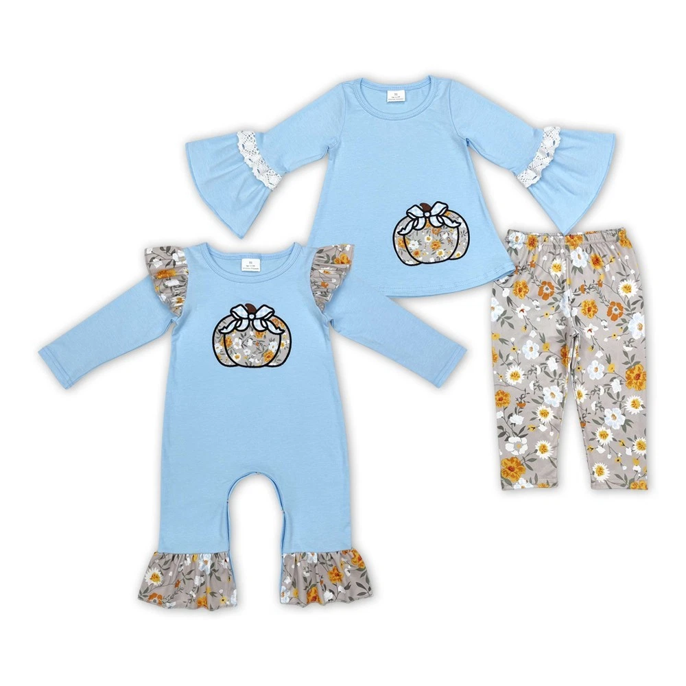Toddler Girls Fall Wear Sibling Sister Floral Pumpkin Blue Tunic Top Outfit
Opens in a new window or