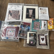 Lot 10 Counted Cross Stitch Kits Patterns Sampler Holiday Heart Vtg