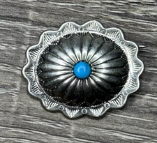 Native American Nickel Silver Turquoise Brooch Pin Traditional Navajo Small 1”