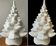 VINTAGE BYRON MOLDS READY TO PAINT CERAMIC CHRISTMAS TREE W/LIGHT BASE 17”