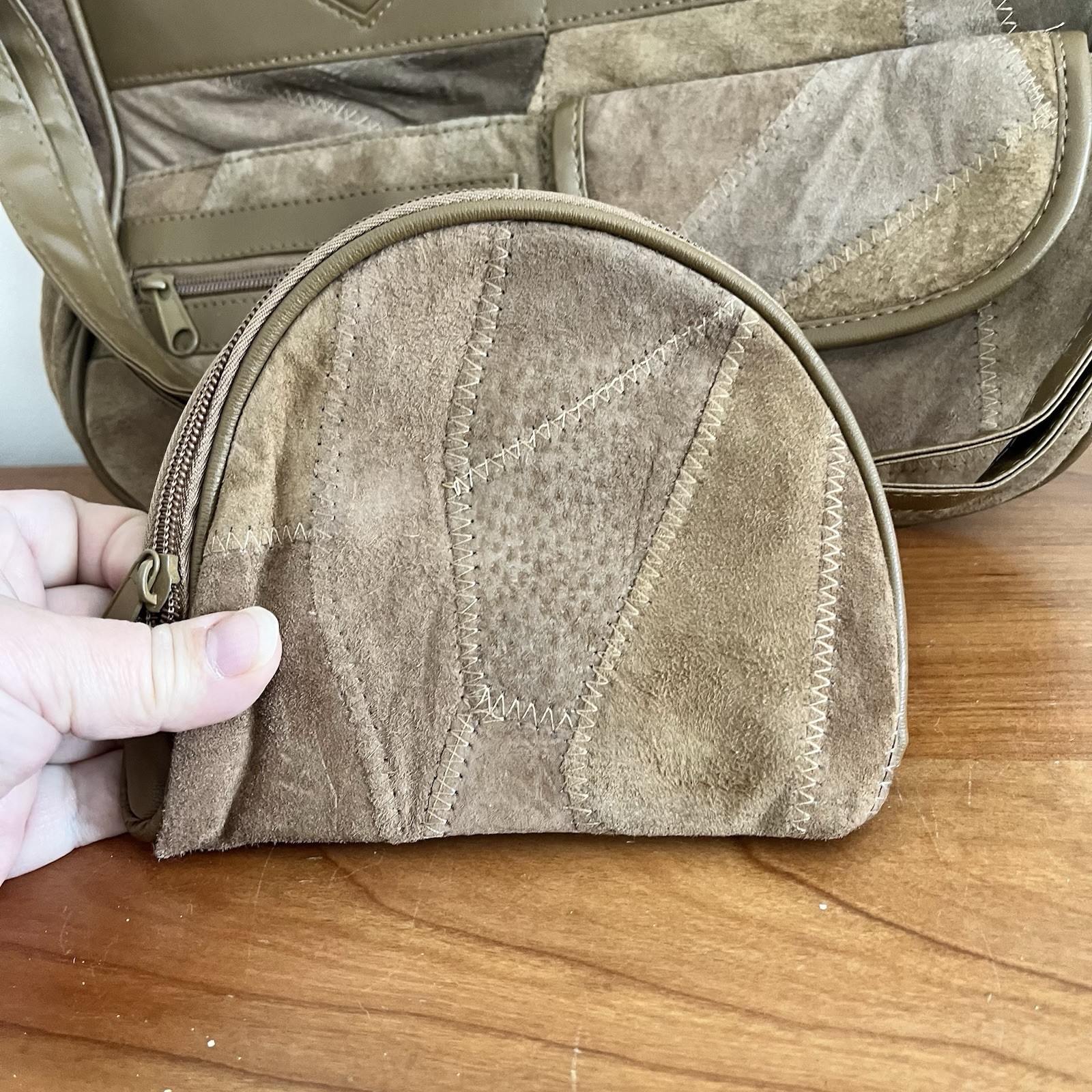 Patchwork Soft Leather & Suede Handbag Purse Shou… - image 4