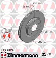 2X Zimmermann Bremsscheibe Coat Z 380.2111.20 FüR Mitsubishi Peugeot ASX 4008 C4