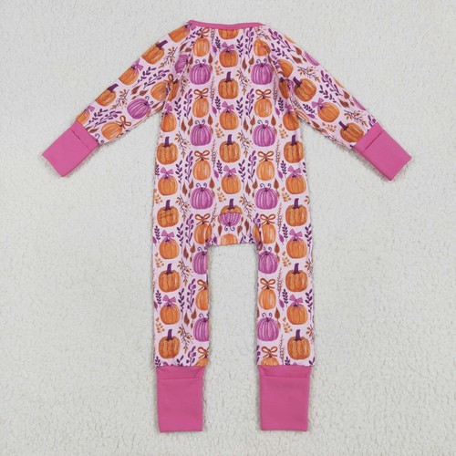 Autumn Design Pumpkin Bow Print Long Sleeve Pajama Set for Girls Toddler - Picture 2 of 7
