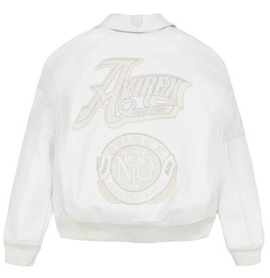 Men's White Avirex New York Genuine Leather Jacket Limited Edition NY Biker Coat