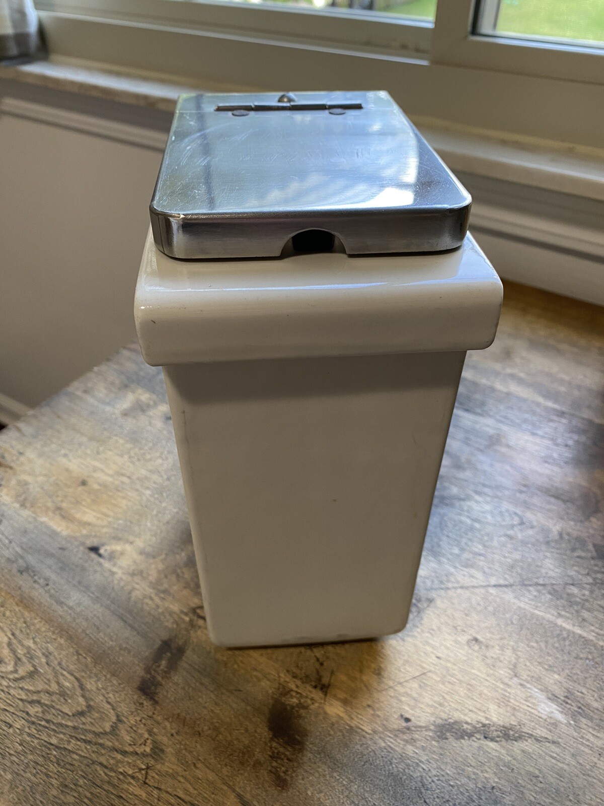 Antique Ice Cream Toppings Porcelain Canister White Stainless Steel