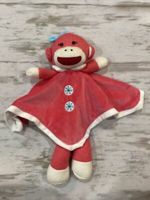 Baby Starters Lovey Bright Pink Sock Monkey Security Blanket Satin Rattle  Plush
