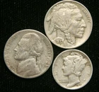Old US Coin Estate Lot Buffalo Nickel War Nickel Mercury Dime 3 Coin Set