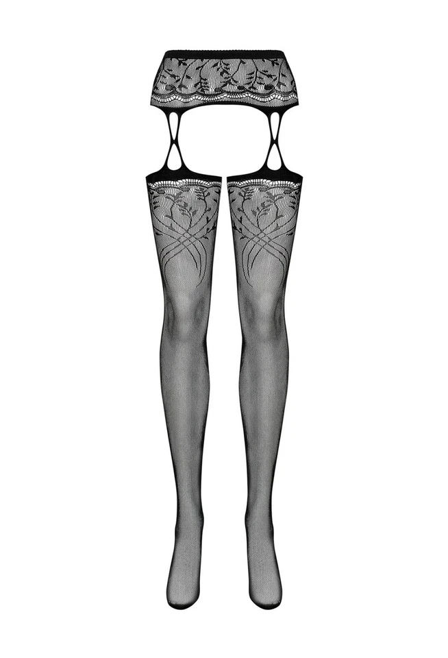OBSESSIVE NETZ STRUMPFHOSE STRAPS OPTIK schwarz offen ouvert strümpfe clubwear - Bild 2 von 3