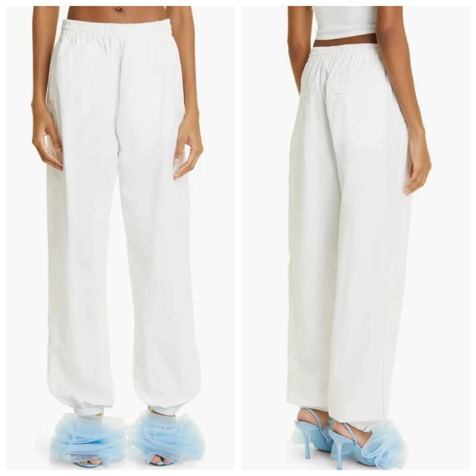 Pantaloni da pista Alexander Wang bianchi con logo a sbuffo completamente foderati in rete piping riflettenti