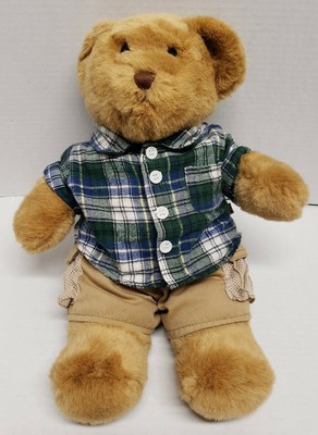 teddy bear with plaid shirt
