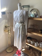 Vintage Cachet By Bari Protas Ivory Dress Size 5/6 Lace Beaded Belt Ribbon