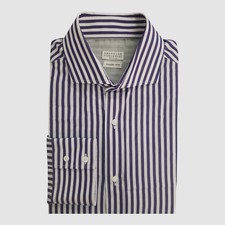 Brunello Cucinelli Men's Purple Striped Collared Button-up Shirt Size XL