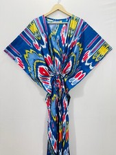 Indian Blue Long Solid Print Cotton Hippie Maxi Women Nightwear Caftan Dress