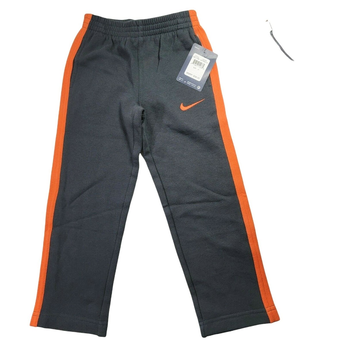 Nike Boys Sweat Jogging Pants Fleece Gray Orange 862107-693 Size
