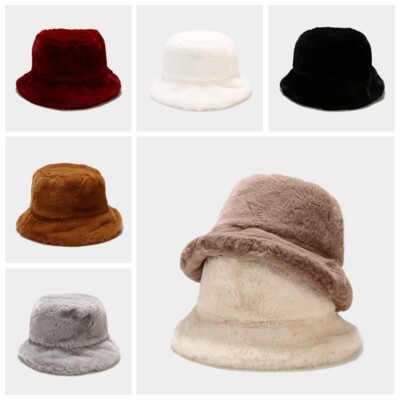 Damen Faux-Fell Fluffy Bucket Hat Fischerhut Furry Outdoor Warm