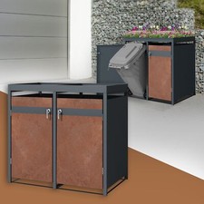 Cache-poubelle double anthracite rouillé abri 2 poubelles toit 240L 68x80x124 cm