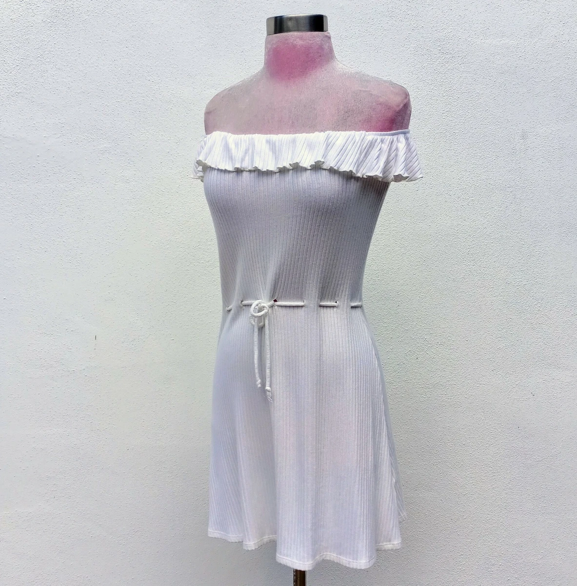 White ribbed off the shoulder cheap dress