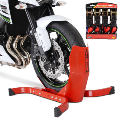 Ｚ&Ｚ Motorcycle Front Wheel Chock Set red with ratchet straps