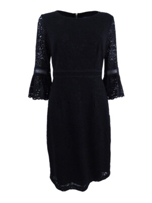 Tommy Hilfiger Women's Lace Bell-Sleeve Dress (4, Powder)