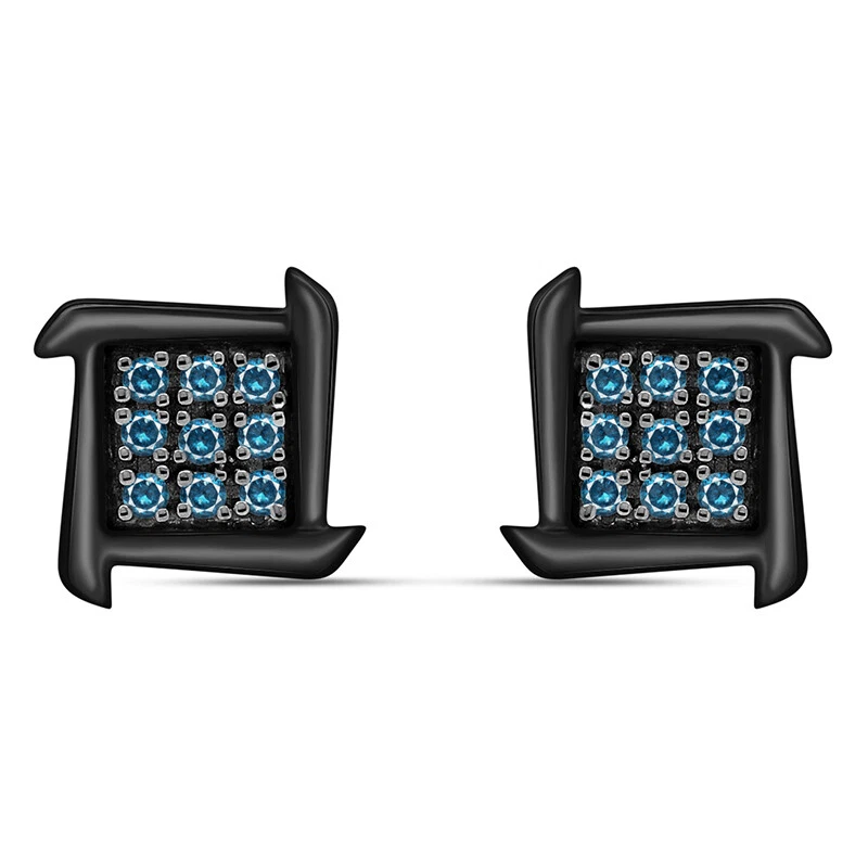 1/8Ct Blue Cut Natural Diamond Micro Pave Stud Earrings 14K Black Rhodium Plated - Image 2 of 4
