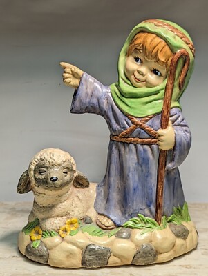 Vtg 1978 Shepherd Boy Lamb Nativity Scioto Ceramic Christmas Handpainted 11 