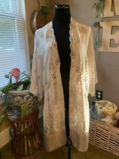 Victorias Secret Floral Silky Duster Robe Short Kimono Lace Insets Sz XS Beauty!