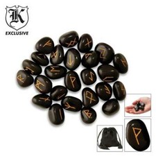 24pc Viking Magic Rune Stones Set Crystal Elder Futhark Runic Alphabets w/ Pouch