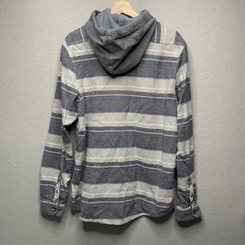 BILLABONG Men’s Large Button up Fleece Flannel Jacket Hoodie Striped Blue Gray - Picture 5 of 6