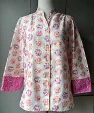 Natori Pajama Top Womens Small Pink Mandarin Collar Asian Inspired Cotton