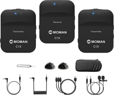 Moman C1X 2.4GHz Wireless Lavalier Microphone Dual Channel Lapel Mic System
