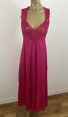 Vintage Adonna Women's S Long Gown Nightgown Nylon Lace Bodice Bows Pink