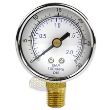 14 Npt Air Pressure Gauge 0-30 Psi Side Bottom Mount With 2 Face Diameter 14 Npt Air Pressure Gauge 0-30 Psi Side Bottom Mount With 2 Face Diameter