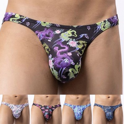 Herren Bedruckt Niedrig Bund Tanga Unterwäsche G String T Rücken Beutel Flexib