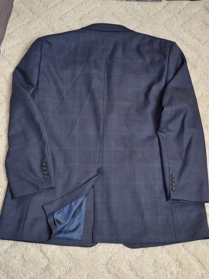 Joseph & Feiss Gold Mens 48L Wool Blazer Sport Coat 2 Button Blue Classic Preppy - Image 4 of 4