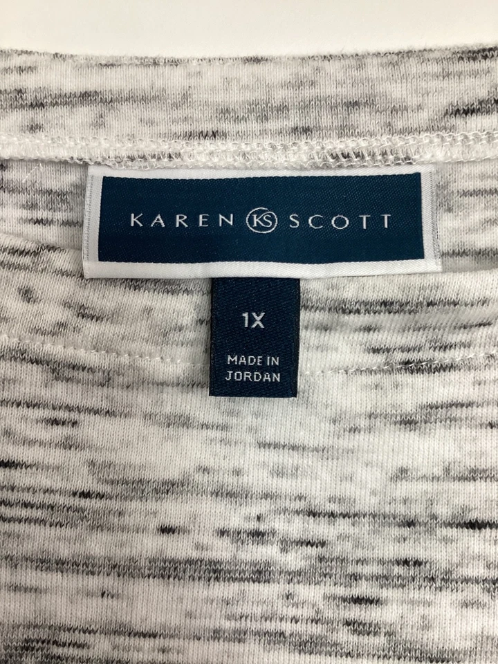 Karen Scott Womens Gray Black Stripe Boatneck Tunic Top 3/4 Sleeve Sz 1X - Image 2 of 4