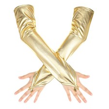 Gold Gloves Metallic Long Fingerless Gloves Elbow Length Glove for Halloween Cos