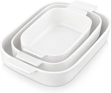 MALACASA Rectangular White Bakeware Baking Pans, Set of 3