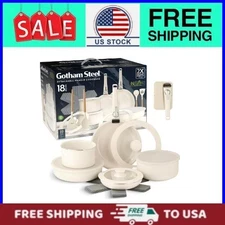 Gotham Steel Nonstick Pots and Pans 18Piece Ceramic Induction Cookware Set,Cream