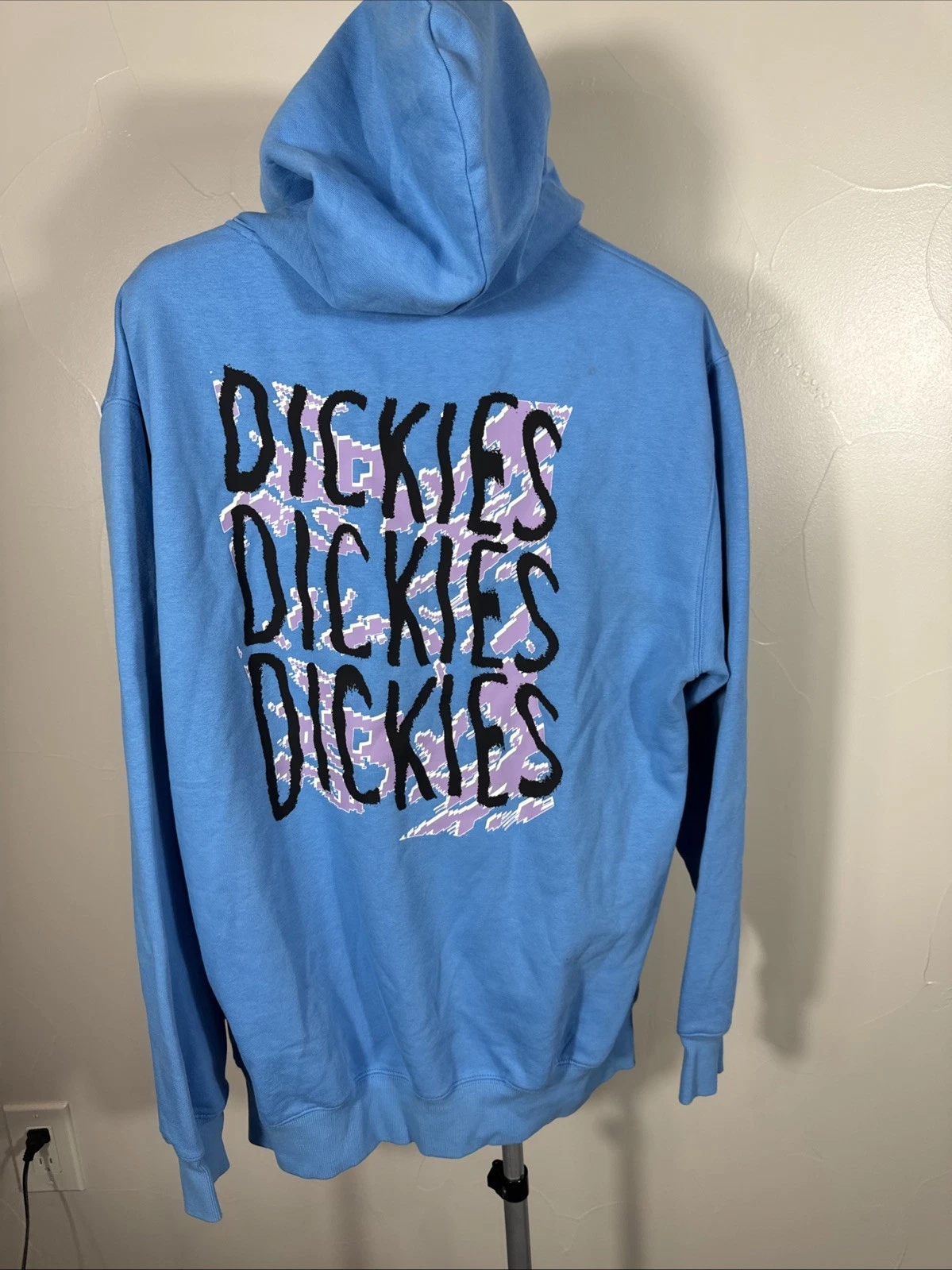 Dickies Spellout Soft Blue Hoodie Sweatshirt Fleece Lined Medium