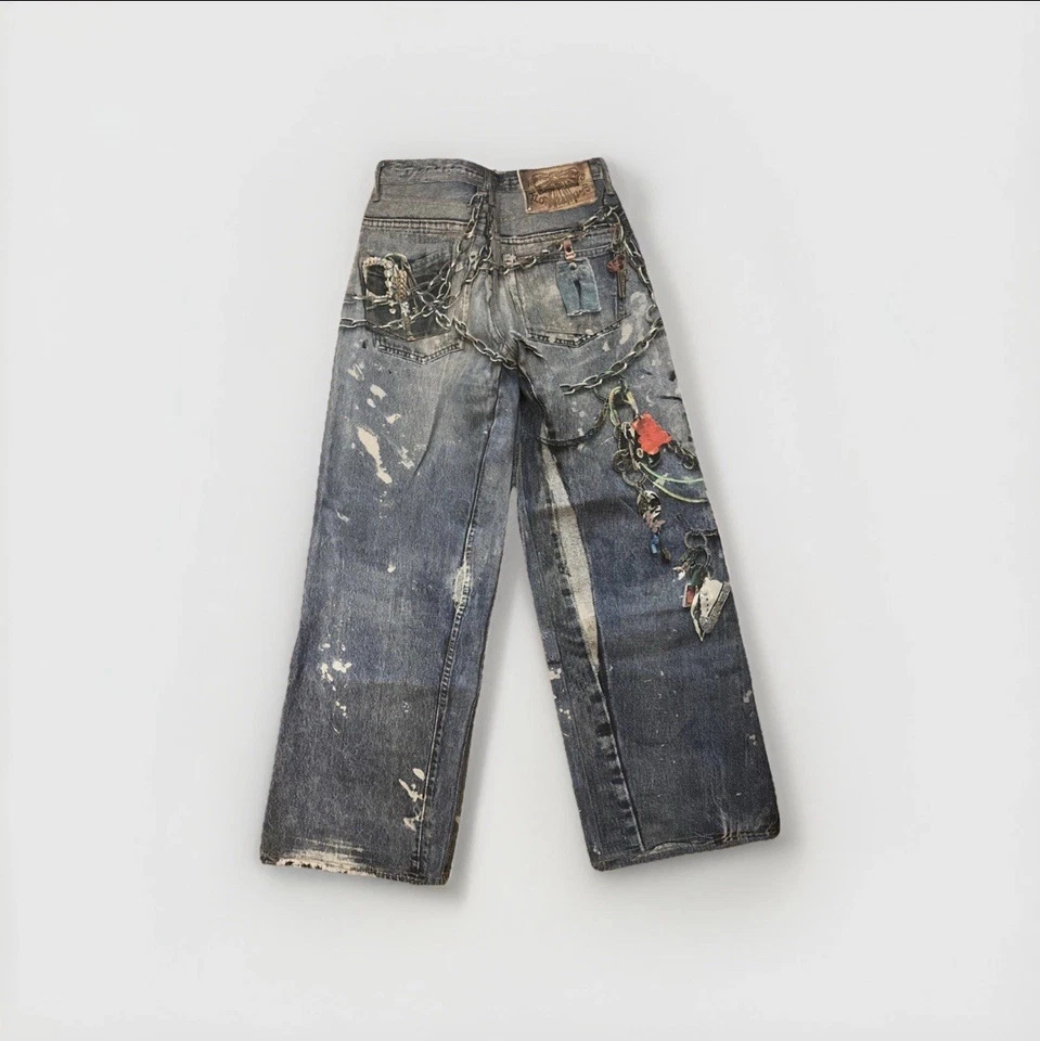 Pantalones de mezclilla Acne Studios Trompe L’oeil holgados - estampado de ilusión óptica Foto 2 de 4